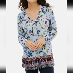 J. Jill Border Print Floral Button Down Rayon Top New With Tags